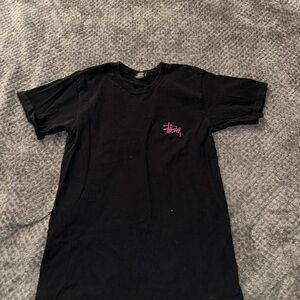 Stussy Black Tee with Vibrant Purple Logo